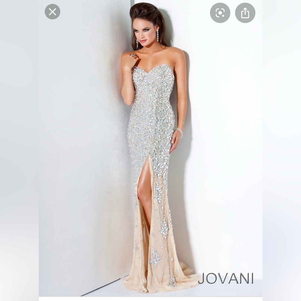 Free shipping! Jovani Nude and Silver Embellished evening gown Dress 4247 size 4